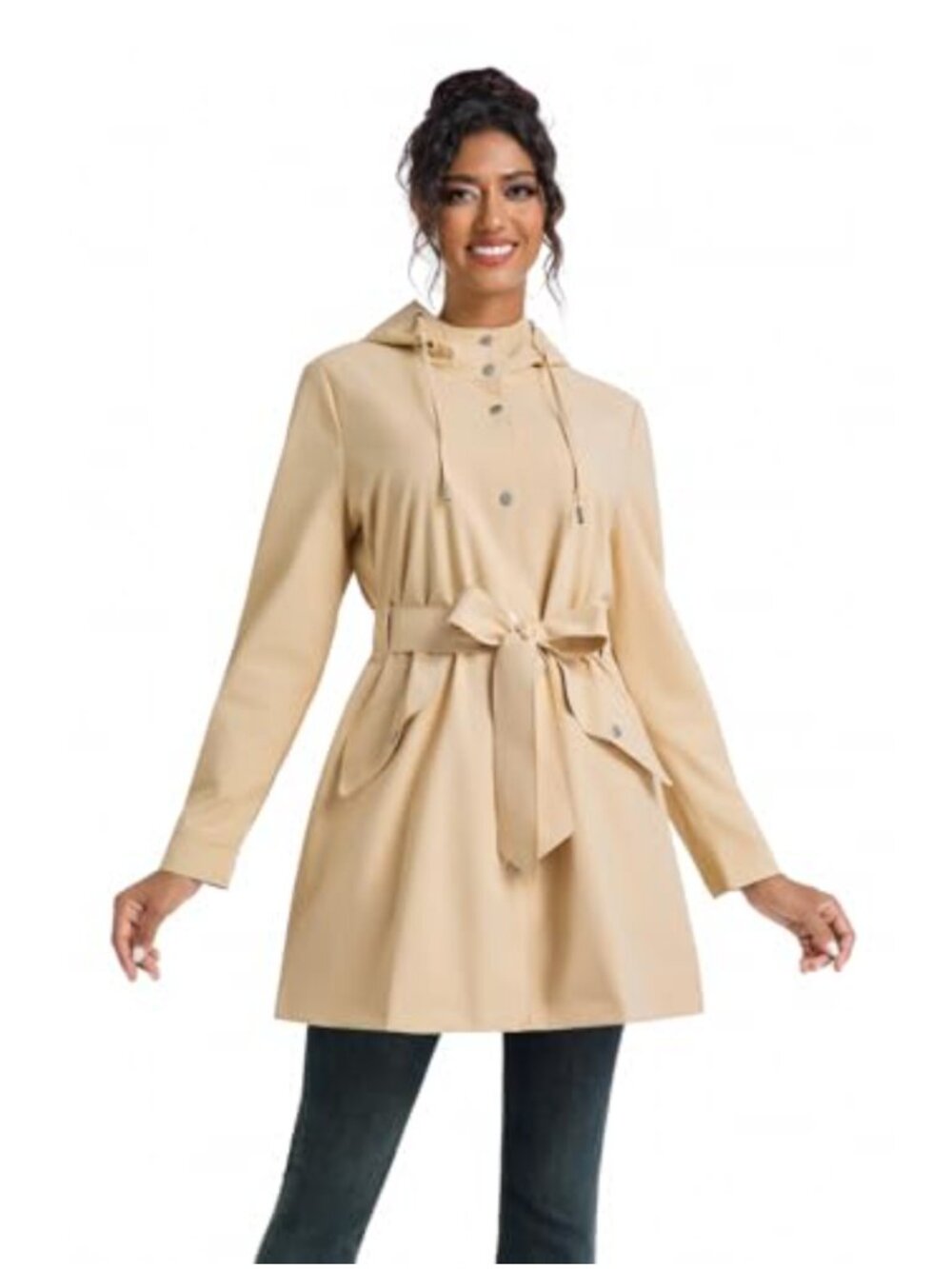 Waterproof Lightweight Long Trench Rain Jacket with Hood Women Windbreaker